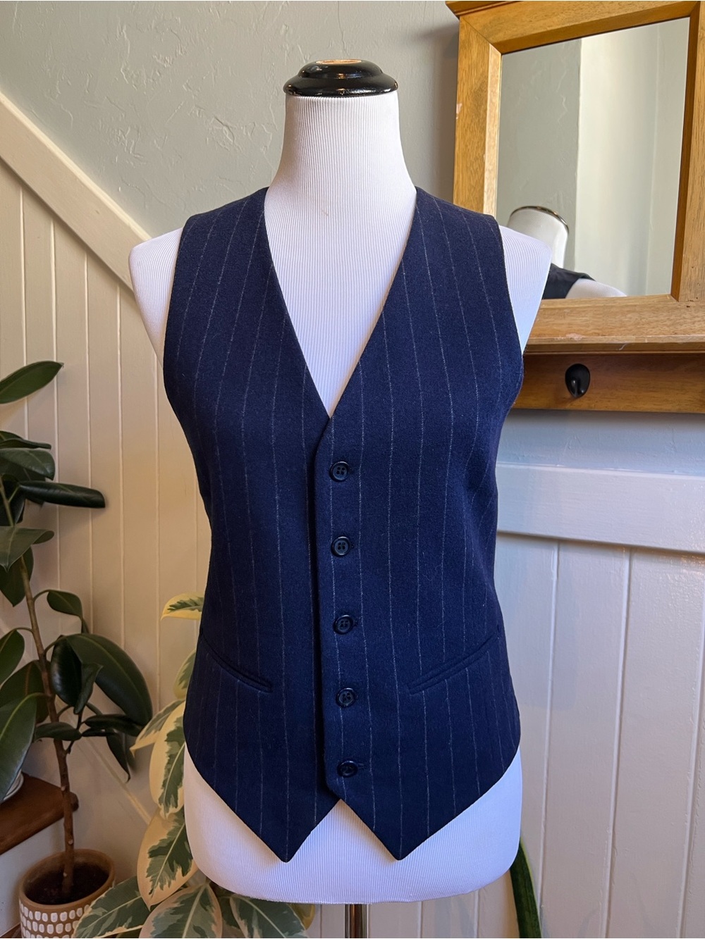 Yves Saint Laurent Navy Pinstripe Wool Vest